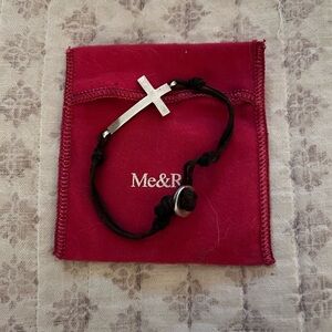 Me & Ro Sterling cross bracelet on natural leather cord